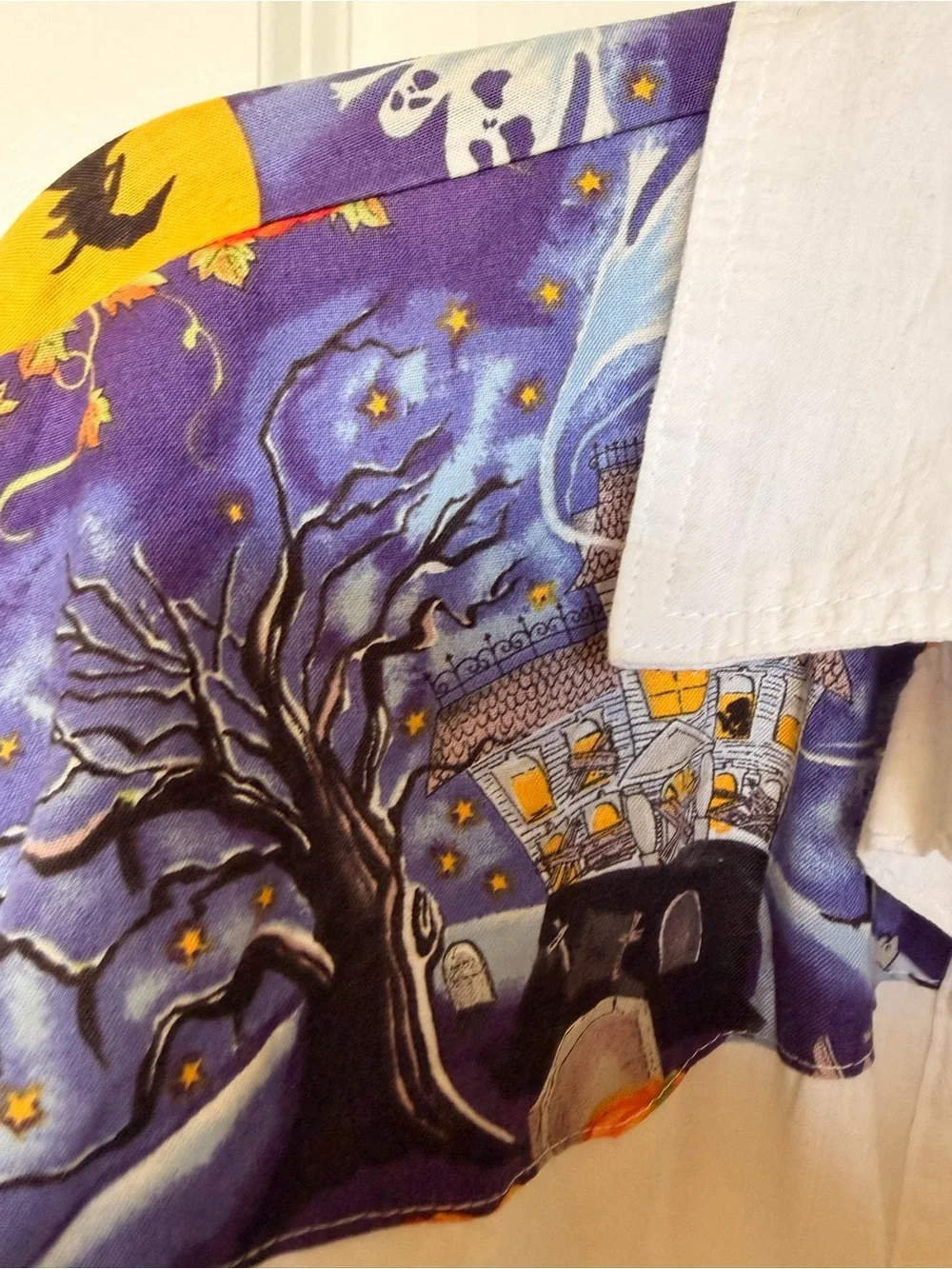 Women’s White Halloween Accent Button-Up Shirt made in USA